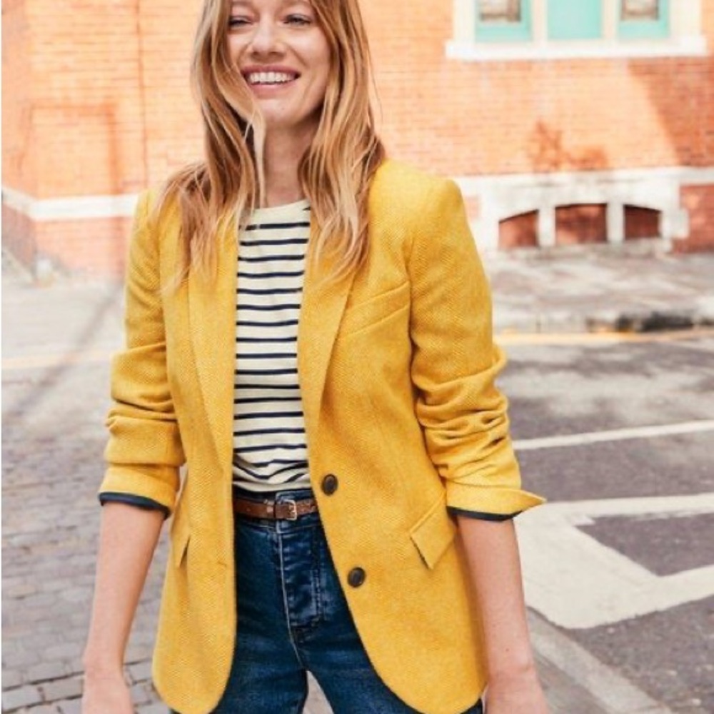 Boden Yellow Herringbone Women's Blazer Jacket - Picture 3 of 11